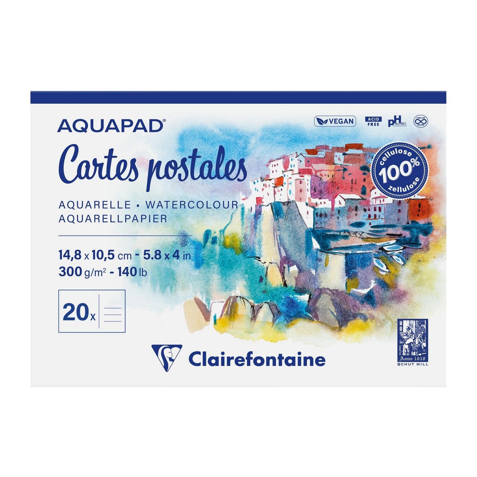 Clairefontaine Aquapad Vatnslitapappír Póstkort 300g A6 (20 blöð)