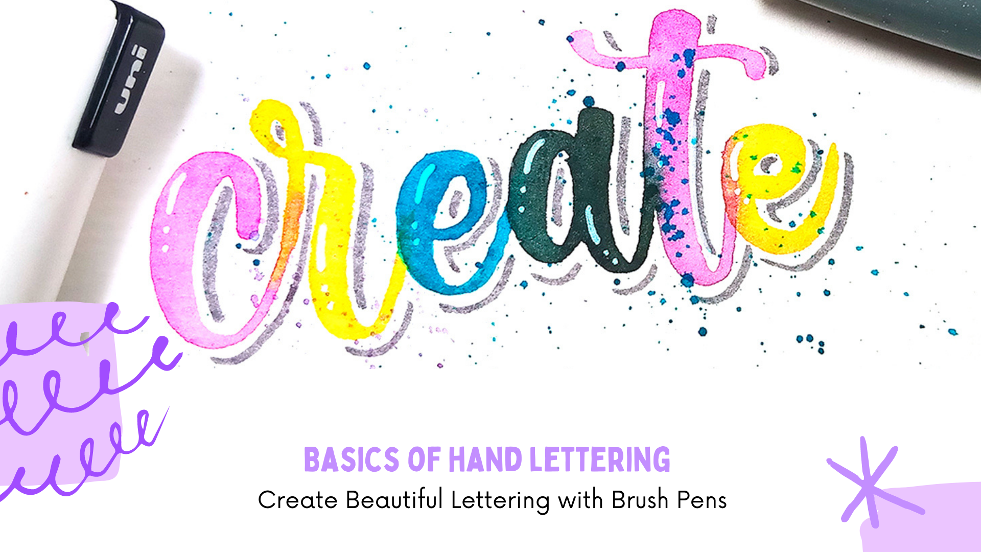 Falleg skrautskrift með brush pens og kalligrafípennum